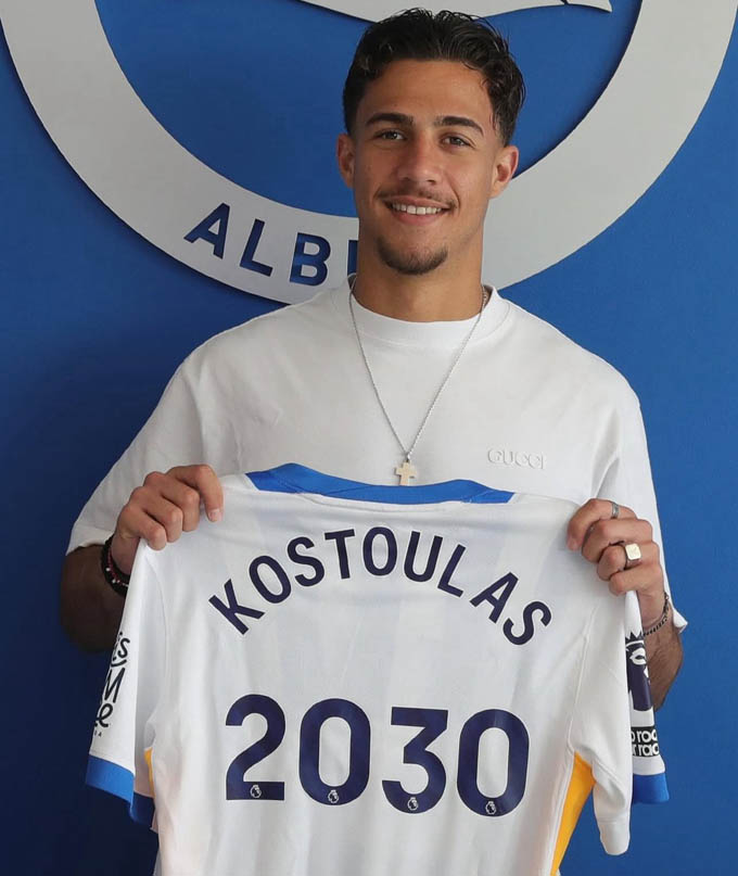 Charalampos Kostoulas (Olympiakos tới Brighton - 40 triệu euro): Brighton & Hove Albion đã hoàn tất thương vụ chiêu mộ tiền đạo 18 tuổi Charalampos Kostoulas từ Olympiakos với mức phí kỷ lục 29,78 triệu bảng (tương đương 35 triệu euro). Anh sẽ ký giao kèo 5 năm với CLB này.