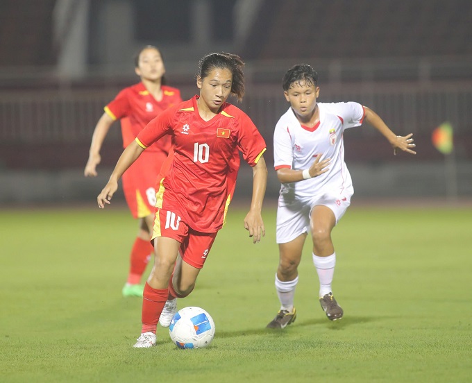 U19 nữ Myanmar (trắng) bị đánh giá thấp hơn U19 nữ Thái Lan - Ảnh: Đình Viên