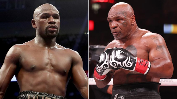 Floyd Mayweather (trái) sẽ so găng với Mike Tyson
