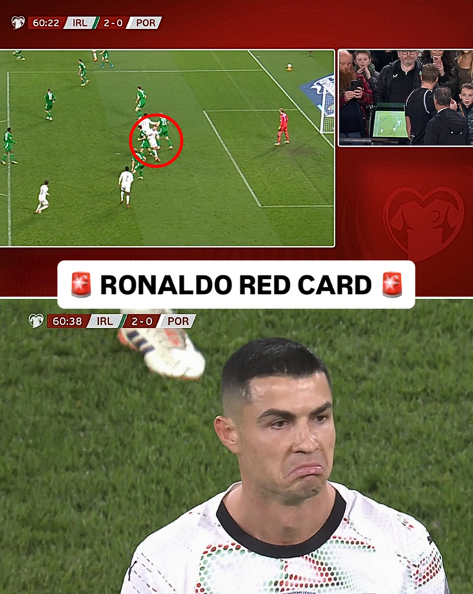 Ronaldo nhận thẻ đỏ sau pha thúc cùi chỏ vào lưng đối thủ