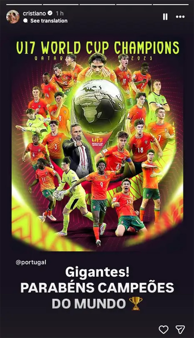 Thông điệp chúc mừng đơn giản của CR7 trên trang cá nhân có 668 triệu người theo dõi
