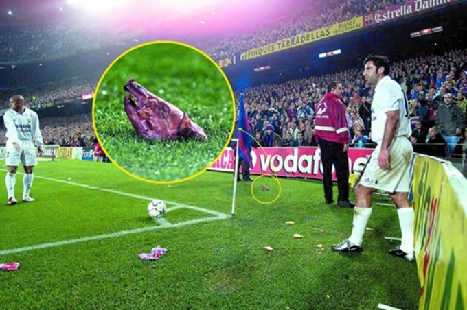 Cựu tiền vệ Luis Figo từng được các fan của đội bóng cũ Barca "chào đón" bằng "thủ lợn"