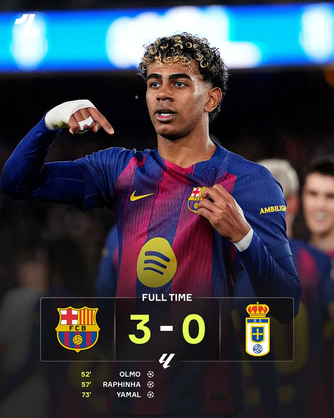Yamal góp công lớn giúp Barca thắng đậm Oviedo