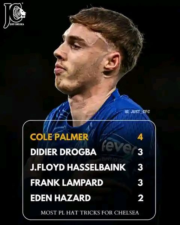 Palmer trở thành cầu thủ Chelsea sở hữu nhiều hat-trick nhất trong lịch sử Premier League