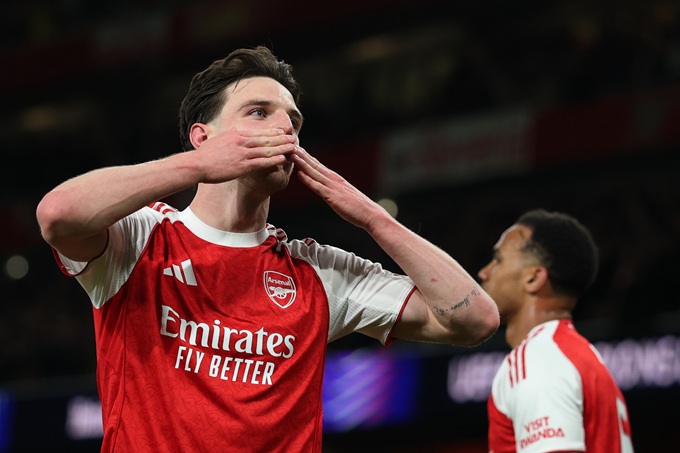 Declan Rice được UEFA bầu là Cầu thủ xuất sắc nhất trận đấu giữa Arsenal và Leverkusen