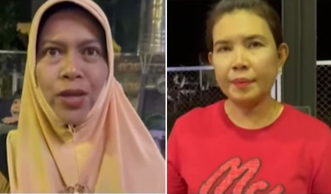 Hai bà mẹ, Nareerat và Chutima, cho con trai lên sàn Muay thi đấu. Ảnh cắt từ clip