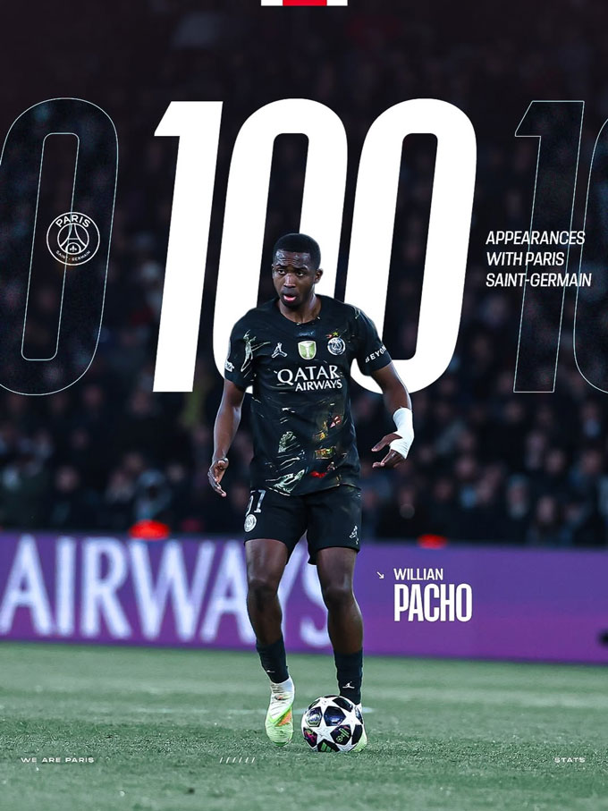 Pacho đã có 100 lần ra sân cho PSG và luôn đóng vai trò quan trọng một cách âm thầm - Ảnh: Instagram PSG