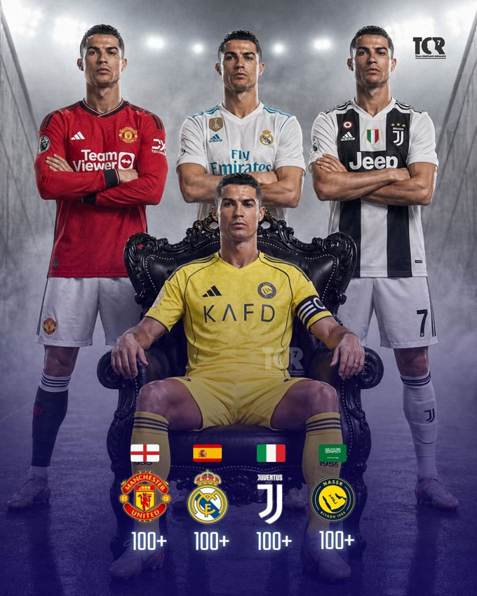 Ronaldo cán mốc 100 bàn ở 4 giải VĐQG - Ảnh: @TeamCRonaldo