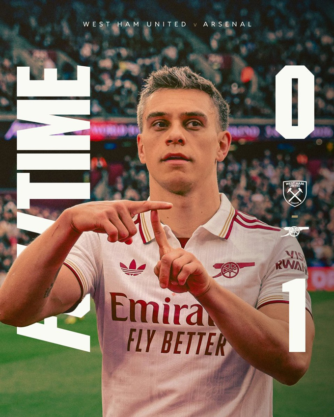 Arsenal đánh bại West Ham để tiến gần tới chức vô địch - Ảnh: Twitter Arsenal