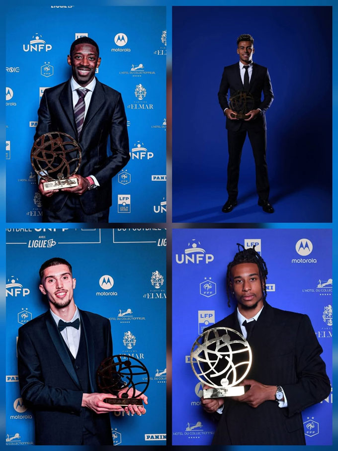Các cầu thủ nhận giải (trái qua): Dembele, Doue, Risser và Olise - Ảnh: Football Memer 