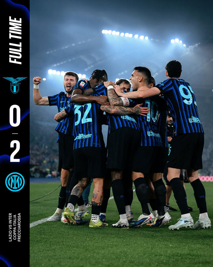 Inter đánh bại Lazio 2-0 để giành chức vô địch Coppa Italia - Ảnh: @Inter