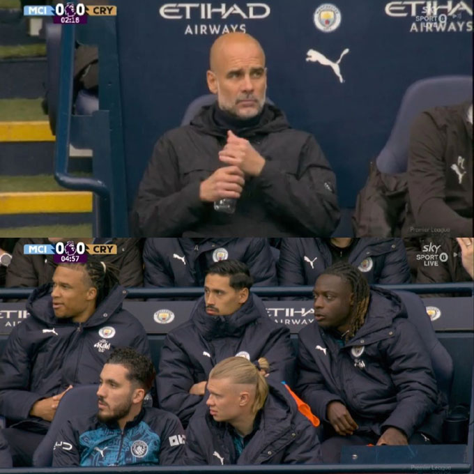Pep cất hàng loạt trụ cột trên ghế dự bị ở trận thắng Palace - Ảnh: Football News