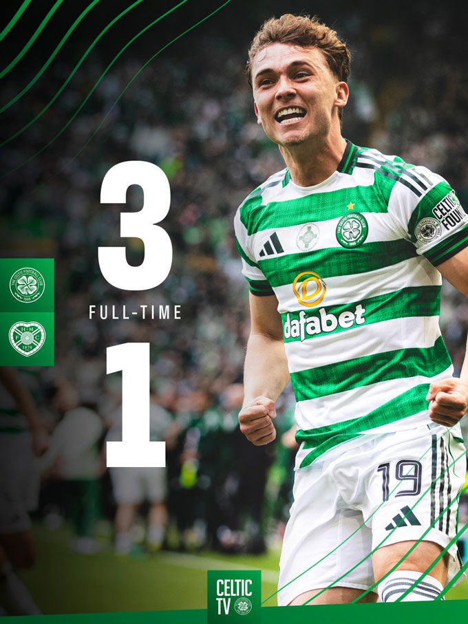 Celtic đánh bại Hearts với tỷ số 3-1 - Ảnh: @CelticFC