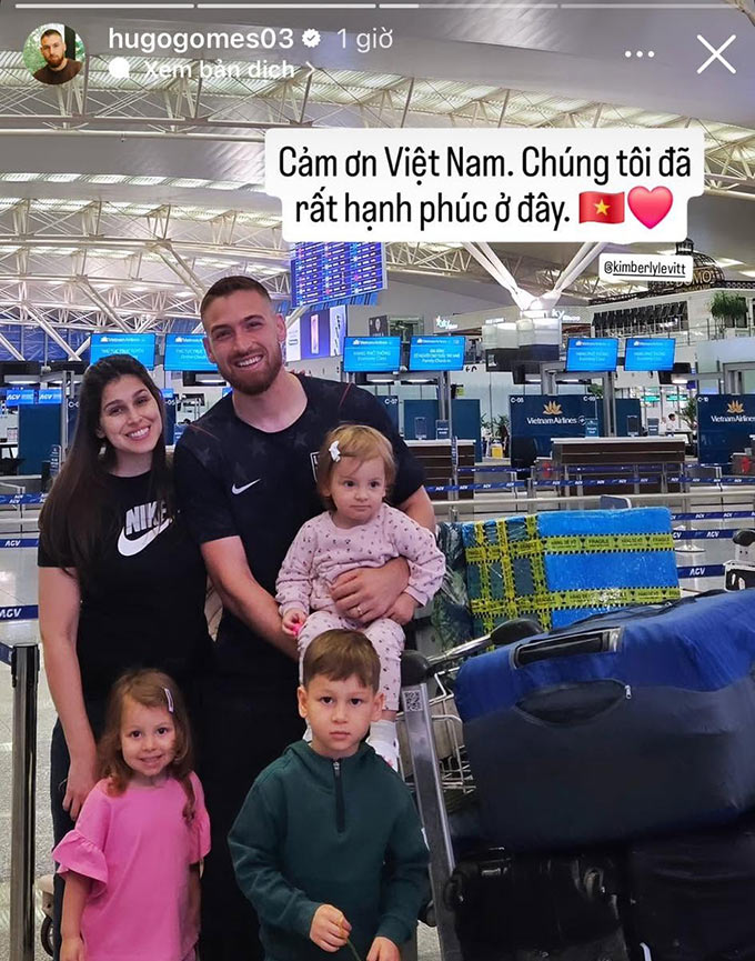 Hugo Gomes và gia đình về Brazil ngay sau khi V.League 2025/26 kết thúc. Ảnh: IG Hugo Gomes